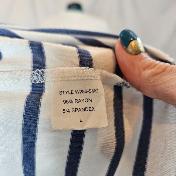 Colette Romey Cold Shoulder Knit Top White Navy Large - Picture 12 of 13